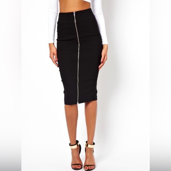 ASOS Black Midi Pencil Skirt With the Silver zipper.  For Work, or whatever… - Picture 1 of 12